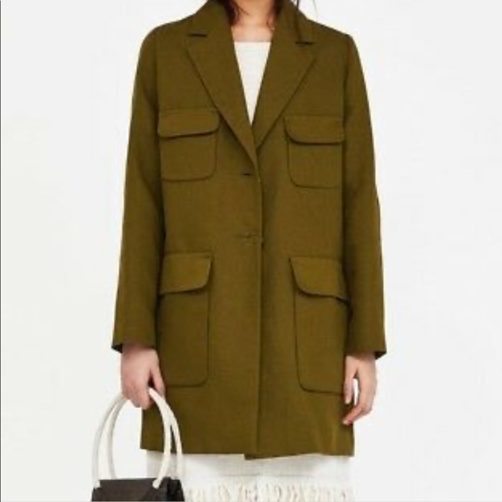 Zara Basic Oversized Khaki Jacket Blazer Xs - image 1